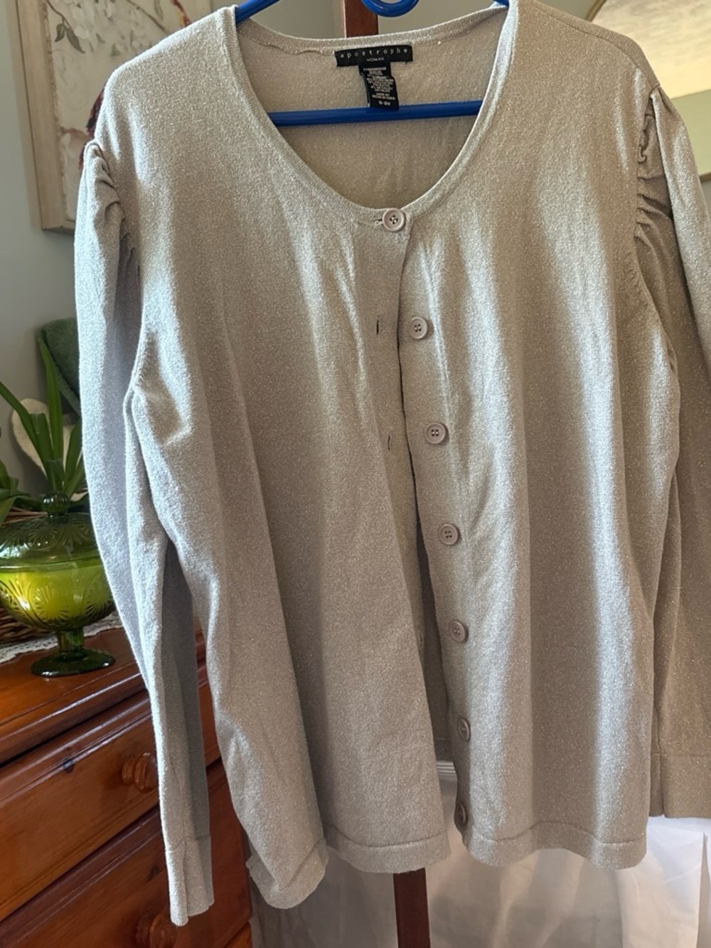 Apostrophe Shimmery silver Button-Front Cardigan